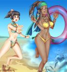  2girls beach bikini mian_(kof) multiple_girls running shadowxsiegfried snk swimsuit tagme the_king_of_fighters_xiv zarina 