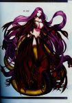  1girl absurdres breastplate breasts cleavage dress fate/grand_order fate_(series) female full_body gorgon gorgon_(fate) highres large_breasts long_hair matching_hair/eyes monster_girl navel official_art purple_eyes purple_hair revealing_clothes rider scales snake solo tail very_long_hair 