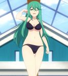  ;) bikini date_a_live green_eyes green_hair highres long_hair natsumi_(date_a_live) one_eye_closed screencap smile stitched swimsuit third-party_edit 