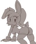  2019 anthro blush breasts bunnie_rabbot butt canid canine clothing cybernetics cyborg eyelashes female fingerless_gloves fur gloves hair hearlesssoul hi_res lagomorph looking_back machine mammal nipples nude pussy rabbit rear_view simple_background smile sonic_(series) 