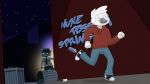  2019 aunt_molly_(nitw) avian bird clothing duo felid feline graffiti hat hi_res hoodie mammal necktie night night_in_the_woods police running skullgoat777 spraycan star trash_can video_games 