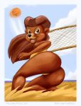  basketball beach black_nose brown_eyes brown_fur brown_hair disney female fur hair hi_res mammal mature_female rebecca_cunningham seaside solo talespin ursid vylfgor 