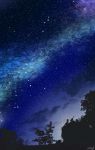  2girls absurdres amatsuki_rei fantasy highres huge_filesize multiple_girls night night_sky original outdoors scenery silhouette sitting sky star_(sky) starry_sky 