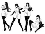  1girl bodysuit boots breasts cameltoe elbow_gloves erect_nipples full_body gloves kamori_sayaka large_breasts latex long_hair monochrome multiple_views open_mouth original rindou_(radical_dream) simple_background skin_tight solo standing thigh_boots thighhighs thighs 