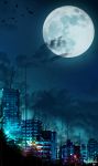  amatsuki_rei artist_name building fantasy highres moon night night_sky no_humans original scenery signature sky skyscraper 