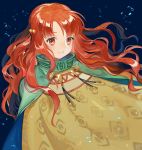  1girl curly_hair dress fire_emblem fire_emblem:_akatsuki_no_megami fire_emblem_heroes kyufe long_hair looking_at_viewer nintendo orange_eyes orange_hair simple_background smile solo spoilers yune 