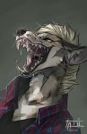  2019 anthro black_lips black_nose canid canine clothed clothing digital_media_(artwork) fur hair hi_res mammal open_mouth simple_background smile solo tatiilange teeth tongue 