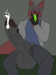  2019 anthro balls big_balls big_penis canid canine claws clothing cum cumshot digital_media_(artwork) ejaculation erection fox fur glowing glowing_eyes glowing_tongue grateos_(character) huge_balls humanoid_penis hyper hyper_balls hyper_penis looking_at_viewer low_res male mammal masturbation open_mouth open_pants orgasm penile_masturbation penis piercing simple_background sitting smile solo timejumpingfox tongue tongue_out vein veiny_penis 