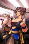  2019 2girls 90s adapted_costume antenna_hair arm_warmers back bare_shoulders blonde_hair blue_leotard breasts brown_eyes brown_hair brown_legwear cammy_white capcom chun-li cleavage david_liu double_bun dumbbell earrings exercise green_leotard gym hair_ribbon highres jewelry large_breasts leotard long_hair looking_at_another making-of_available multiple_girls nose oldschool pantyhose ribbon sash scar signature sports_bra standing street_fighter street_fighter_zero_(series) stud_earrings studded_bracelet textless thick_thighs thighs thong_leotard toned twintails udon_entertainment 