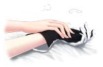 2girls bed_sheet black_gloves caress close-up female_admiral_(kantai_collection) gloves hands kantai_collection multicolored multicolored_clothes multicolored_gloves multiple_girls richelieu_(kantai_collection) simple_background sweat trembling white_background white_gloves yakuto007 yuri 