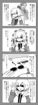  1boy 1girl adjusting_eyewear black_dress comic dress eyebrows_visible_through_hair facial_hair fate/grand_order fate_(series) glasses gloves greyscale hair_over_one_eye hand_up highres jacket james_moriarty_(fate/grand_order) marker mash_kyrielight monochrome mustache necktie short_hair smile sunglasses takashiro_(takashiro_factory) translation_request 