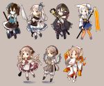  6+girls :d animal_ear_fluff animal_ears apron ascot bangs bare_shoulders beret black_cape black_dress black_footwear black_hair black_headwear black_legwear black_skirt blue_dress blue_eyes blue_skirt blue_vest blush boots brown_apron brown_background brown_gloves brown_hair cape capelet chibi closed_mouth crystal detached_sleeves dress eyebrows_visible_through_hair feathered_wings fire fox_ears fox_girl fox_tail gloves green_eyes grey_hair hagoromo hair_between_eyes hair_ornament hat holding holding_hammer holding_staff hood hood_up hooded_capelet japanese_clothes kimono leaf_hair_ornament long_sleeves multicolored_hair multiple_girls off_shoulder open_mouth orange_eyes orange_hair orange_legwear original pants pantyhose parted_bangs pleated_skirt puffy_pants puffy_short_sleeves puffy_sleeves red_dress rolling_pin sailor_collar sailor_dress shadow shawl shirt shoes short_sleeves single_detached_sleeve skirt sleeveless sleeveless_dress sleeves_past_wrists smile staff streaked_hair tail tilted_headwear v-shaped_eyebrows vest whisk white_capelet white_footwear white_hair white_headwear white_kimono white_legwear white_pants white_sailor_collar white_shirt white_wings wide_sleeves wings yellow_neckwear yuzuyomogi 