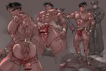  2boys abs anus ass bara black_hair blood erection frottage groping headband horns invitation multiple_boys muscle nipples pecs penis presenting red_eyes tattoo topless undressing weapon yaoi 