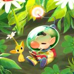  2019 alien ambiguous_gender big_nose book brown_hair clothing duo eyes_closed flower footwear hair hi_res humanoid kozakana_dweeb male nintendo olimar open_mouth pikmin pikmin_(species) plant pointy_ears sitting spacesuit video_games 