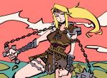  1girl armor belt blonde_hair blue_eyes castlevania chickenwithtie cosplay gloves headband long_hair looking_at_viewer metroid mole mole_under_mouth nintendo ponytail samus_aran simon_belmondo simon_belmondo_(cosplay) super_smash_bros. weapon whip 