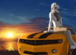  anthro canid canine canis chevrolet_camaro domestic_dog female lake lemurlemurovich mammal pomeranian sunset 