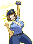  absurd_res alpha_channel anthro belt big_breasts breasts canid canine canis cleavage clothed clothing domestic_dog female hi_res holding_object huge_breasts jeans june_(jinu) looking_at_viewer mammal mature_female open_mouth paladinpizza pants police_cap police_uniform portrait raised_arm shiba_inu simple_background smile solo thick_thighs three-quarter_portrait transparent_background uniform 