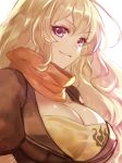  1girl blonde_hair breasts cleavage highres large_breasts long_hair rwby scarf smile violet_eyes yang_xiao_long 