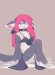 2019 anthro blush bottomless bra breasts choker clothed clothing countershading cute_fangs digital_media_(artwork) dragon electrycpynk electrycpynk_(character) eyebrows_visible_through_hair female hair hi_res inner_ear_fluff looking_at_viewer masturbation multicolored_scales open_mouth pawpads pink_hair purple_eyes ribbons scales seductive signature simple_background sitting smile solo two_tone_scales underwear white_countershading 