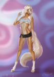  anthro breasts clothed clothing equid equine etskuni eyelashes female gloves_(marking) hair hi_res hooves horse jewelry long_hair looking_at_viewer mammal markings navel necklace nipples raised_arm skirt socks_(marking) solo standing under_boob 