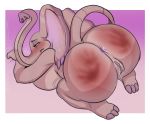  2019 anthro anus ass_up big_breasts big_butt blush breasts butt elephant elephantid female huge_butt lavenderpandy mammal masochism nude proboscidean pussy pussy_juice slightly_chubby smile solo spank_marks 