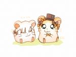  :3 abigail_williams_(fate/grand_order) abigail_williams_(fate/grand_order)_(cosplay) animal bangs black_bow black_headwear blue_eyes bow closed_mouth cosplay eyes_closed fate/grand_order fate_(series) hamster hamtaro hamtaro_(hamtaro) hat highres holding holding_bow horn lavinia_whateley_(fate/grand_order) looking_at_viewer no_humans orange_bow polka_dot polka_dot_bow ribbon_(hamutarou) sitting sofra top_hat white_background 