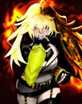  1girl blonde_hair ember_celica_(rwby) fire flame gauntlets glowing glowing_eyes highres long_hair red_eyes rwby smile very_long_hair yang_xiao_long 