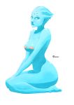  2017 absurd_res alien asari band-aid bandage blue_eyes blue_skin breasts female hi_res humanoid kneeling lips looking_at_viewer mass_effect nude numinex simple_background sitting solo video_games white_background 