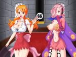  2girls breasts cleavage large_breasts long_hair multiple_girls nami_(one_piece) one_piece orange_hair tattoo vinsmoke_reiju 