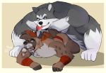  all_fours anthro anthro_on_anthro bahnmeal bara_rou biceps buff_rou canid canine cum doggystyle duo from_behind_position heated male male/male male_penetrated male_penetrating mammal muscular muscular_male pecs penetration procyonid raccoon radcanine saliva sex tongue 