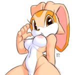  2019 aged_up anthro areola breasts brown_eyes brown_nose countershade_torso countershading cream_the_rabbit dipstick_ears eyelashes female half-length_portrait lagomorph long_ears looking_at_viewer mammal navel nipples nude portrait pussy rabbit simple_background solo sonic_(series) xylas 
