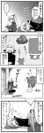  &gt;_&lt; 4koma ahoge akita_neru blanket bow caffein cat comic commentary_request drooling eyebrows_visible_through_hair gradient gradient_background greyscale hair_between_eyes hair_ribbon halftone halftone_background highres kneeling long_ponytail lying monochrome on_side open_mouth pillow ribbon shaded_face side_ponytail sidelocks sitting sleeping smile sparkle telephone_pole thought_bubble translation_request vocaloid yowane_haku 