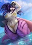  2019 anthro big_breasts breasts clothed clothing emberfoxart female fur hair hi_res long_hair mammal open_mouth outside purple_fur purple_hair sea sheer_clothing solo surfboard thick_thighs translucent transparent_clothing tsukiyo unknown_species voluptuous water wet wet_clothing white_fur wide_hips yellow_eyes 