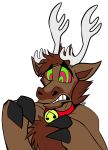  2018 alpha_channel alternate_version_at_source anthro antlers brown_hair cervid cervine cloven_hooves collar fatalsyndrome hair hooves horn jingle_bell male mammal mind_control simple_background solo spiral_eyes story story_in_description transparent_background 