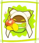  1boy apple eyes_closed food fruit kirby_(series) magolor male_focus musical_note nintendo no_humans solo team_kirby_clash_deluxe 