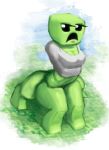  2019 azai big_butt black_eyes breasts butt clothing creeper digital_media_(artwork) digital_painting_(artwork) female frown grass green_skin minecraft mojang not_furry open_mouth outside shirt solo t-shirt thick_thighs video_games water 