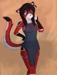  absurd_res android anthro ara blue_eyes clothed clothing felid feline female fur hair hi_res machine mammal mythicshade red_fur robot solo 