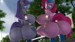  3d_(artwork) absurd_res anthro big_breasts big_butt breasts butt digital_media_(artwork) earth_pony equid equine female friendship_is_magic glowing glowing_eyes hair hi_res horse mammal maud_pie_(mlp) my_little_pony outside pinkie_pie_(mlp) pony puffy_vulva pussy snuddy source_filmmaker 