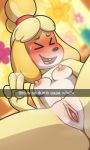  after_masturbation animal_crossing anthro black_nose blush breasts canid canine canis domestic_dog embarrassed english_text female fur hi_res isabelle_(animal_crossing) mammal maypul_syrup multicolored_fur nintendo nipples pink_nipples presenting presenting_pussy pussy pussy_juice selfie shih_tzu snapchat solo spread_legs spreading text v_sign video_games white_fur yellow_fur 