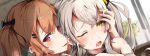  :p bangs bare_shoulders blush brown_hair commentary_request cum cum_on_hair ear_licking earrings embarrassed eyebrows_visible_through_hair facial girls_frontline grey_hair hair_ornament hair_ribbon hairclip heavy_breathing holding_head implied_ejaculation implied_sex jewelry licking long_hair looking_at_viewer looking_to_the_side one_eye_closed open_mouth plant ponytail red_eyes ribbon scar scar_across_eye shiny shiny_hair shiny_skin side_ponytail sweat sweatdrop takashia_(akimototakashia) tongue tongue_out twintails ump45_(girls_frontline) ump9_(girls_frontline) window yellow_eyes 