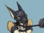  2019 anthro bdsm bondage bound clothed clothing costume digital_media_(artwork) fur linuell linuell_s&#039;eleross male mask sergal simple_background solo southern_sergal submissive white_fur 