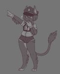  2019 anthro clothed clothing digital_media_(artwork) feathers female fluffy gloves hi_res hybrid mammal monochrome owlcat pafu_(artist) pafu_(character) pointing police_officer shorts solo uniform whistle 