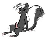  anthro claws cute_fangs disney erection fan_character fuel_(artist) half-closed_eyes head_tuft hugh_muskroura male mammal mephitid nude penis simple_background sitting skunk smile striped_skunk white_background zootopia 