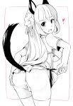  1girl animal_ears breasts clitoris eyebrows_visible_through_hair hair_ornament hands heart legs looking_back medium_breasts monochrome naik nipples open_mouth pussy simple_background tail thighhighs uncensored 