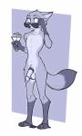  anthro balls beverage canid canine cock_ring disney eyewear fox hi_res humanoid_penis luraiokun male mammal monochrome nick_wilde penis solo sunglasses zootopia 