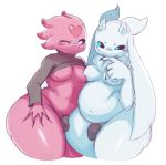  &lt;3 2019 alien belly bottomless breast_squish breasts bulge clothed clothing girly hi_res horn male moi neck_fur neck_tuft overweight partially_clothed penis pink_skin puwa simple_background slightly_chubby sssonic2 tendrils thick_thighs tuft void_(sssonic2) white_background 