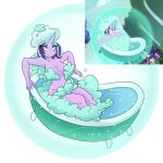  2019 ambris anthro bath bathtub blue_eyes breasts bubble clenched_teeth convenient_censorship equid eyelashes female friendship_is_magic glowing hair hi_res horn magic mammal multicolored_hair my_little_pony partially_submerged shower_cap solo starlight_glimmer_(mlp) teeth two_tone_hair unicorn water 