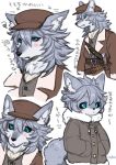  black_nose black_sclera blue_eyes canid canine canis child clothed clothing fur grey_fur japanese_text male mammal patxi snow text wolf young ひつじロボ 
