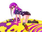  2019 all_fours animal_humanoid blush boots butt cephalopod cephalopod_humanoid clothed clothing embarrassed footwear hair hi_res humanoid ink inkling light_skin looking_at_viewer looking_back marine marine_humanoid mollusk mollusk_humanoid nintendo purple_hair rear_view red_eyes simple_background solo splatoon tears tentacle_hair tentacles video_games water_gun white_background うに 