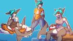 16:9 ball beach_ball blue_hair breasts clothed clothing conditional_dnp cup featureless_breasts female fish hair hi_res jeans kawfee looking_at_viewer marine multiple_poses pants pillow pose shark shirt sitting standing swimsuit tank_top thick_tail underwear water 